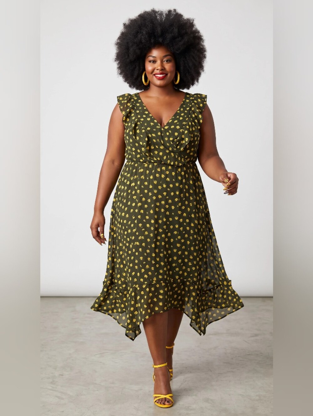 WHO WHAT WEAR Black Floral High-Low Ruffle Midi Dress SIZE XXL